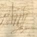 Dibuix d'una galera en un procés de batllia del 14 de maig de 1632. La sanció, en aquest cas, era la confinació del reu durant un temps determinat a les galeres reials. ACVOC AHT. Procés de Batllia, 14 de maig de 1632, f.1r.
